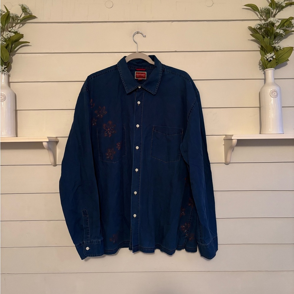 Red Label Hilfiger Denim 2003 Long Sleeve Button Shirt with Flowers Size…